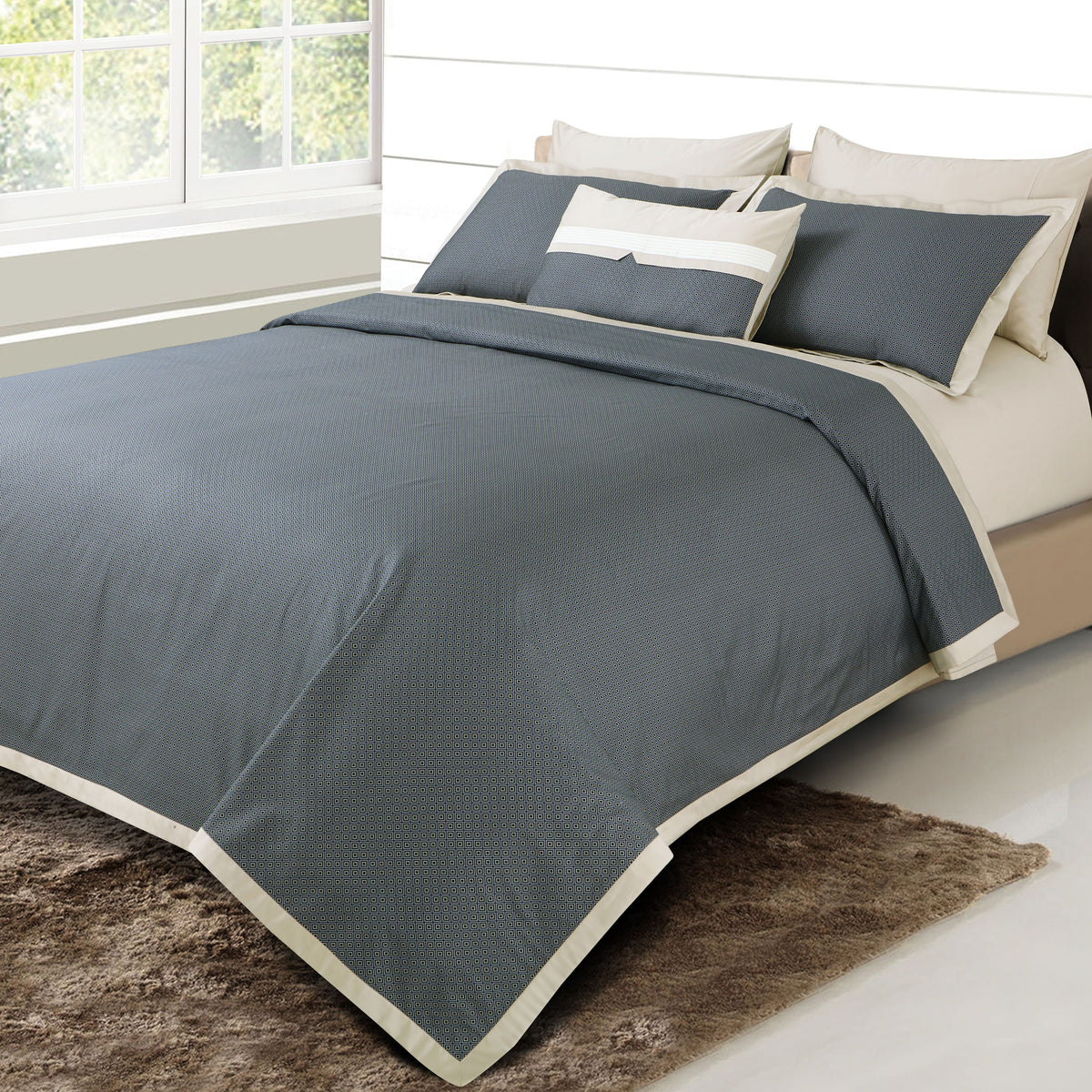 Malako Caèn 100% Cotton Grey/Beige Modern Abstract King Size 7 Piece Flannel Dohar Set