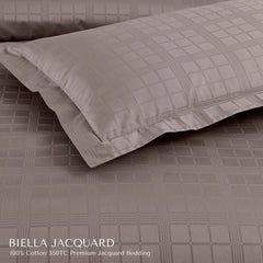 Malako Biella Jacquard Taupe Brown Checks 550 TC 100% Cotton King Size Duvet Cover Set