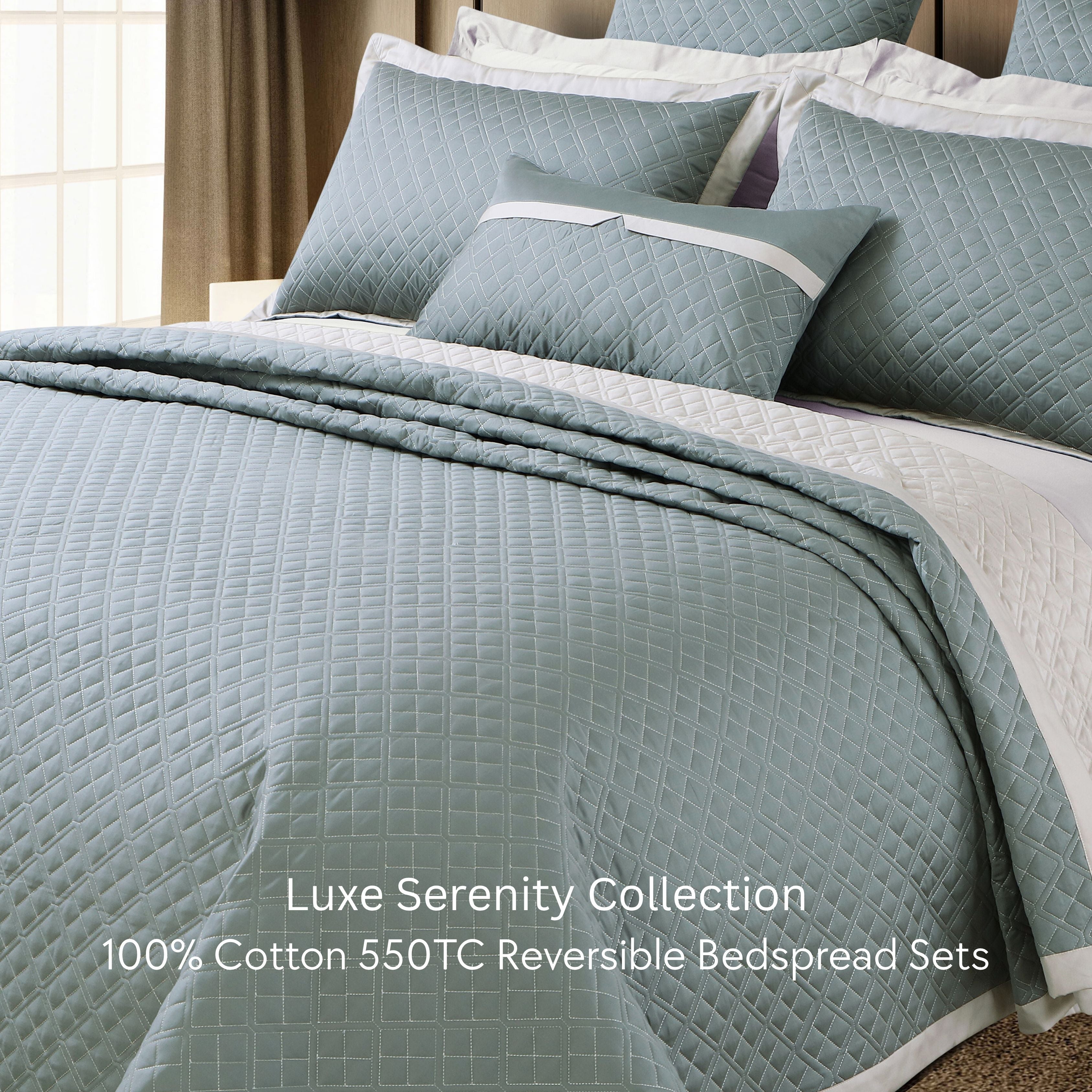 Malako Luxe: Serenity 550 TC 100% Cotton Olive Green & Beige Solid King Size Reversible Bedspread Set