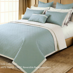 Malako Luxe 550 TC 100% Cotton Olive Green & Beige Solid King Size Reversible Bedspread Set