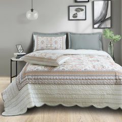 Malako Heritage Weave 100% Cotton Olive Beige Ethnic King Size Quilted Bedspread Set