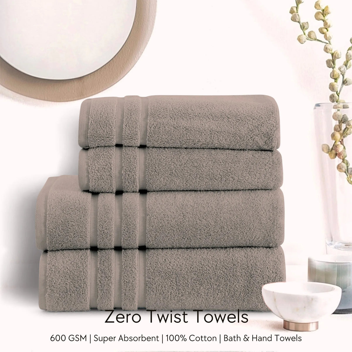 Malako Taupe Brown 100% Cotton Zero Twist Towel (600GSM)