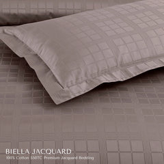 Malako Biella Jacquard Taupe Brown Checks 550 TC 100% Cotton King Size Bedding