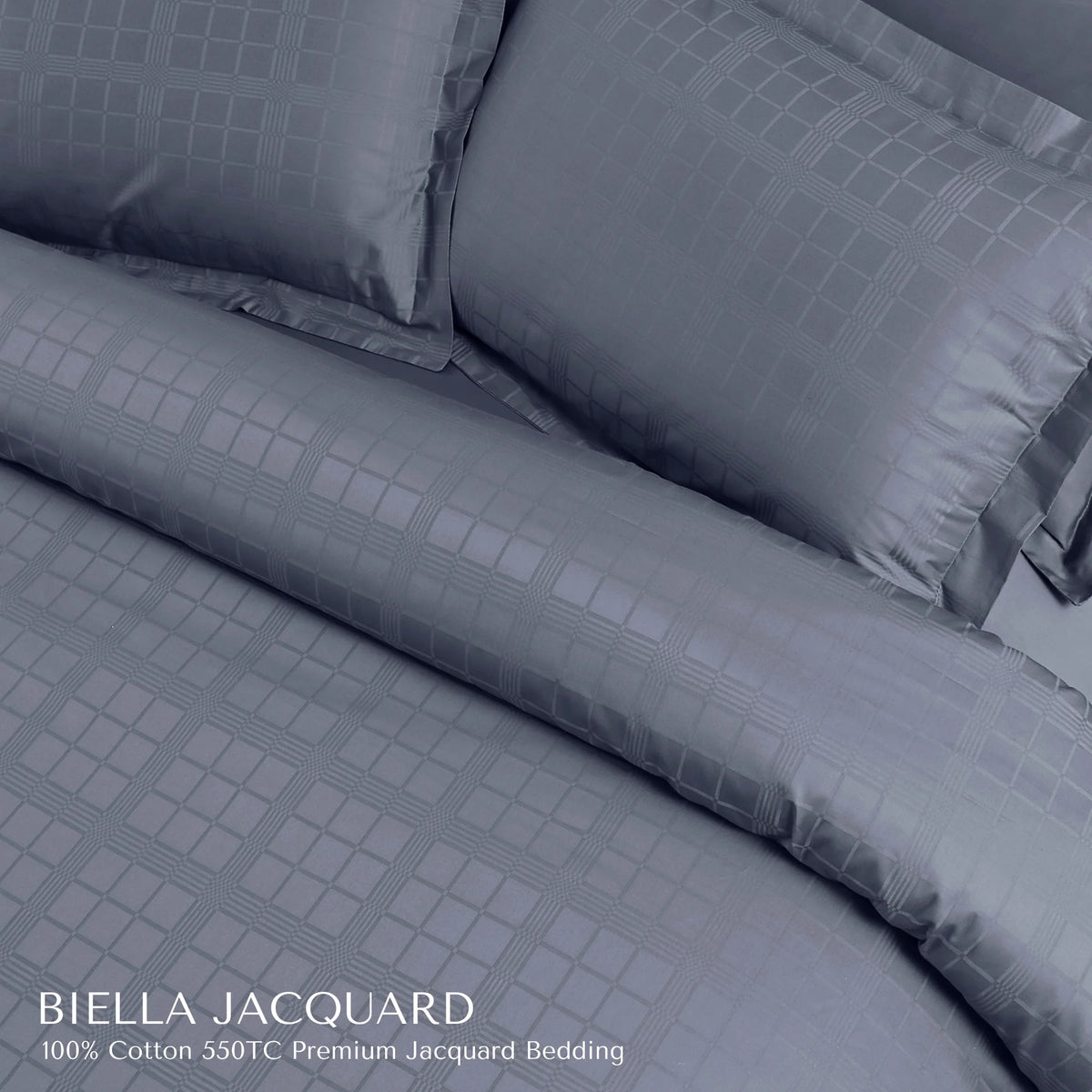 Malako Biella Jacquard Grey Checks 550 TC 100% Cotton King Size Bedding