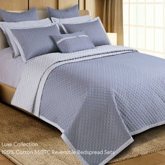 Malako Luxe 550 TC 100% Cotton Grey Solid King Size Reversible Bedspread Set