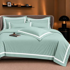 Malako Luxe Striped 550TC Mint Green 100% Cotton Super King Size Duvet Cover Set with Bedsheet and 4 Pillow Covers