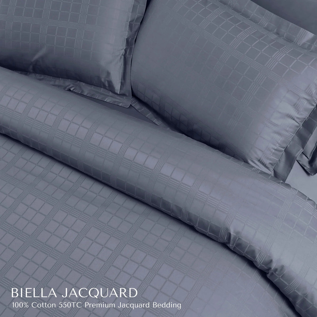 Malako Biella Jacquard Grey Checks 550 TC 100% Cotton King Size Duvet Cover Set