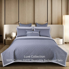 Malako Luxe 550 TC 100% Cotton Grey Solid King Size Reversible Bedspread Set