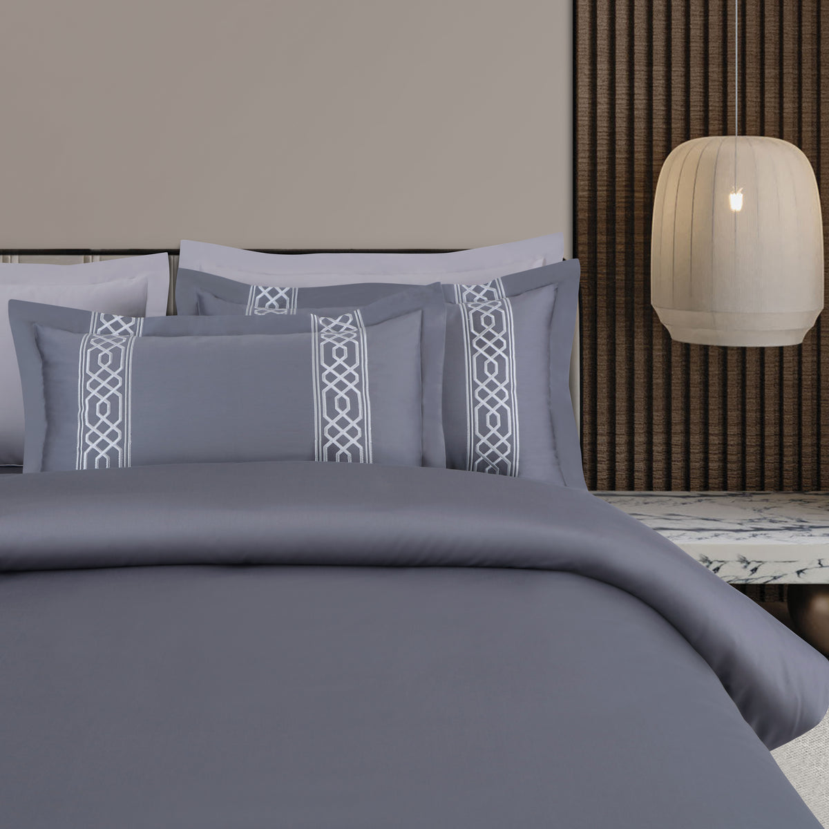 Malako Luxe Stitch & Dream: 550 TC Grey Premium Embroidered Bedding