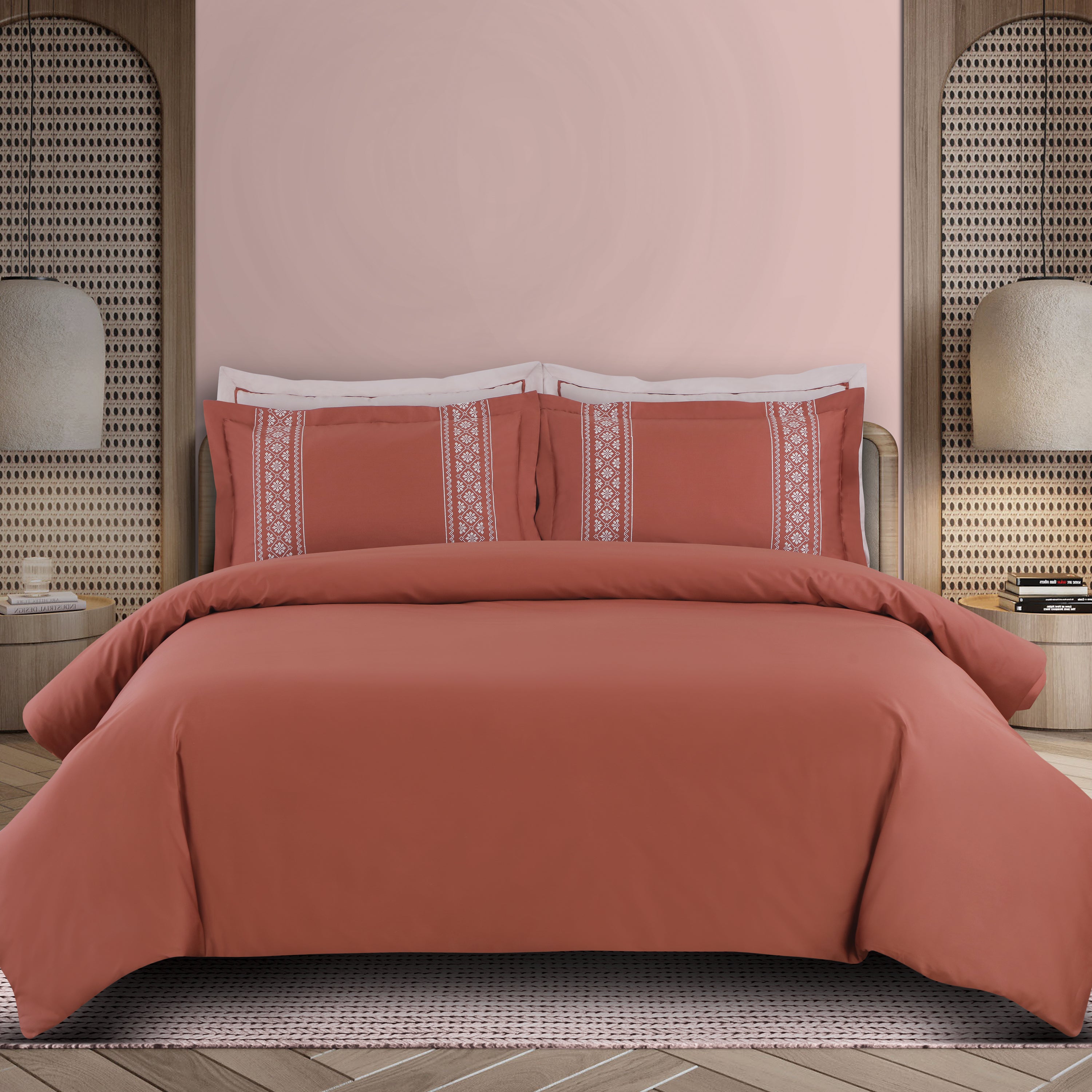 Malako Luxe Collection: 550 TC Cedar & Almond Beige Premium Embroidered Bedding