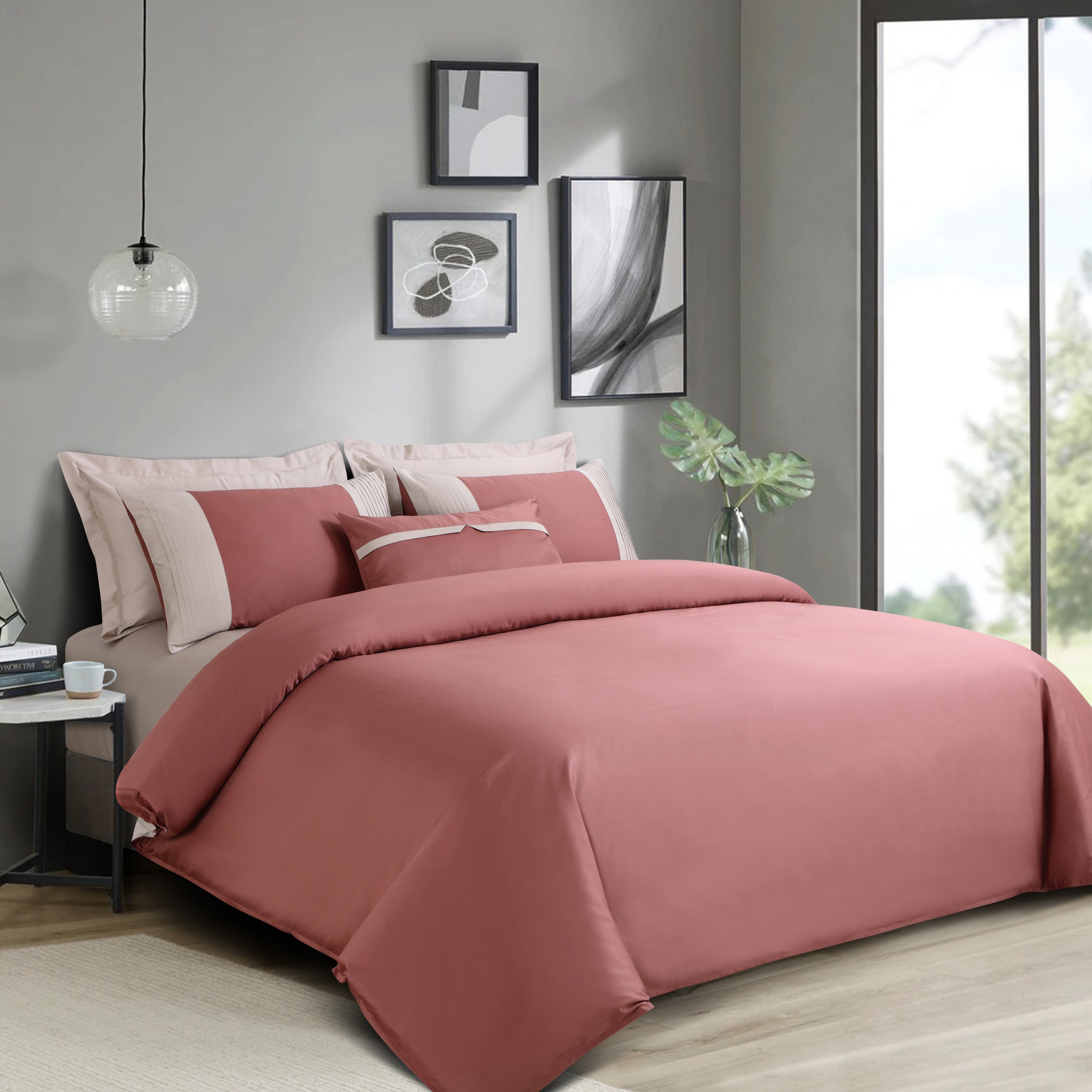 Malako Luxe Pintex 100% Cotton King Size 7 Piece Duvet Cover Set-Cedar Rust