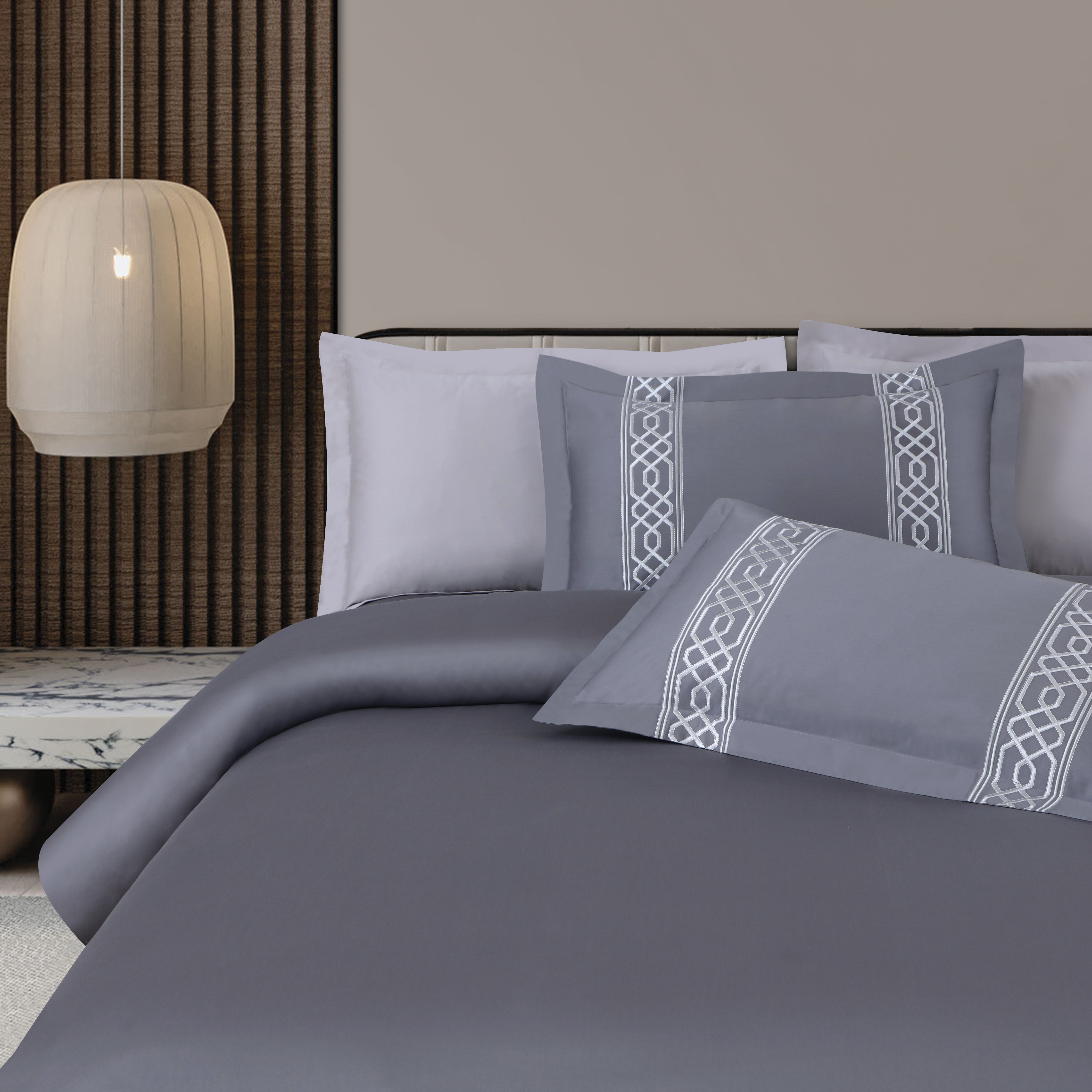 Malako Luxe Stitch & Dream: 550 TC Grey Premium Embroidered Bedding