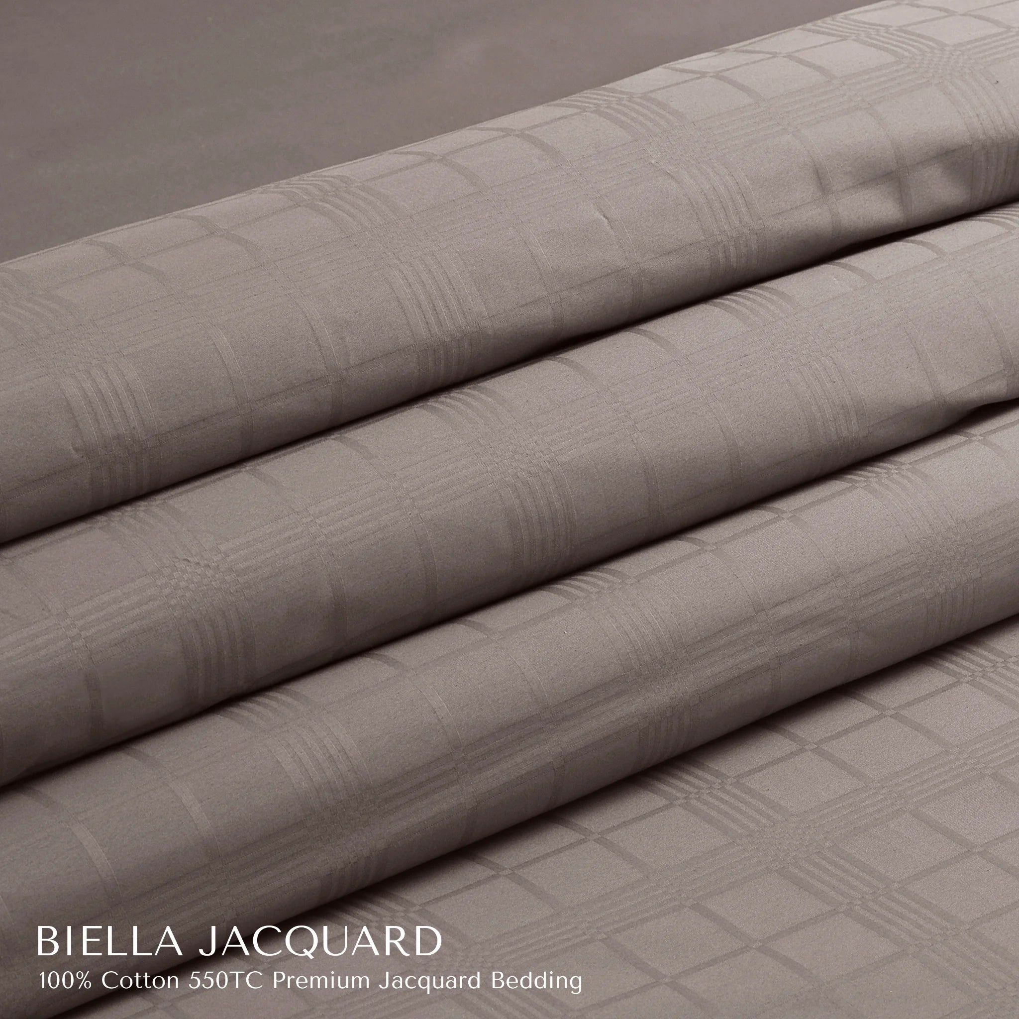 Malako Biella Jacquard Taupe Brown Checks 550 TC 100% Cotton King Size Bedding