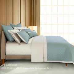 Malako Luxe 550 TC 100% Cotton Olive Green & Beige Solid King Size Reversible Bedspread Set