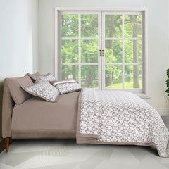 Malako Caèn 100% Cotton White & Beige Modern Abstract King Size Bedding
