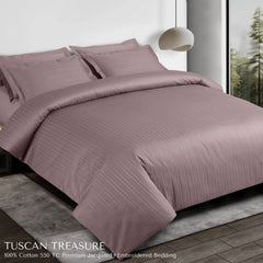 Malako Tuscan Treasure Striped Jacquard Wine 550 TC 100% Cotton King Size Duvet Cover Set