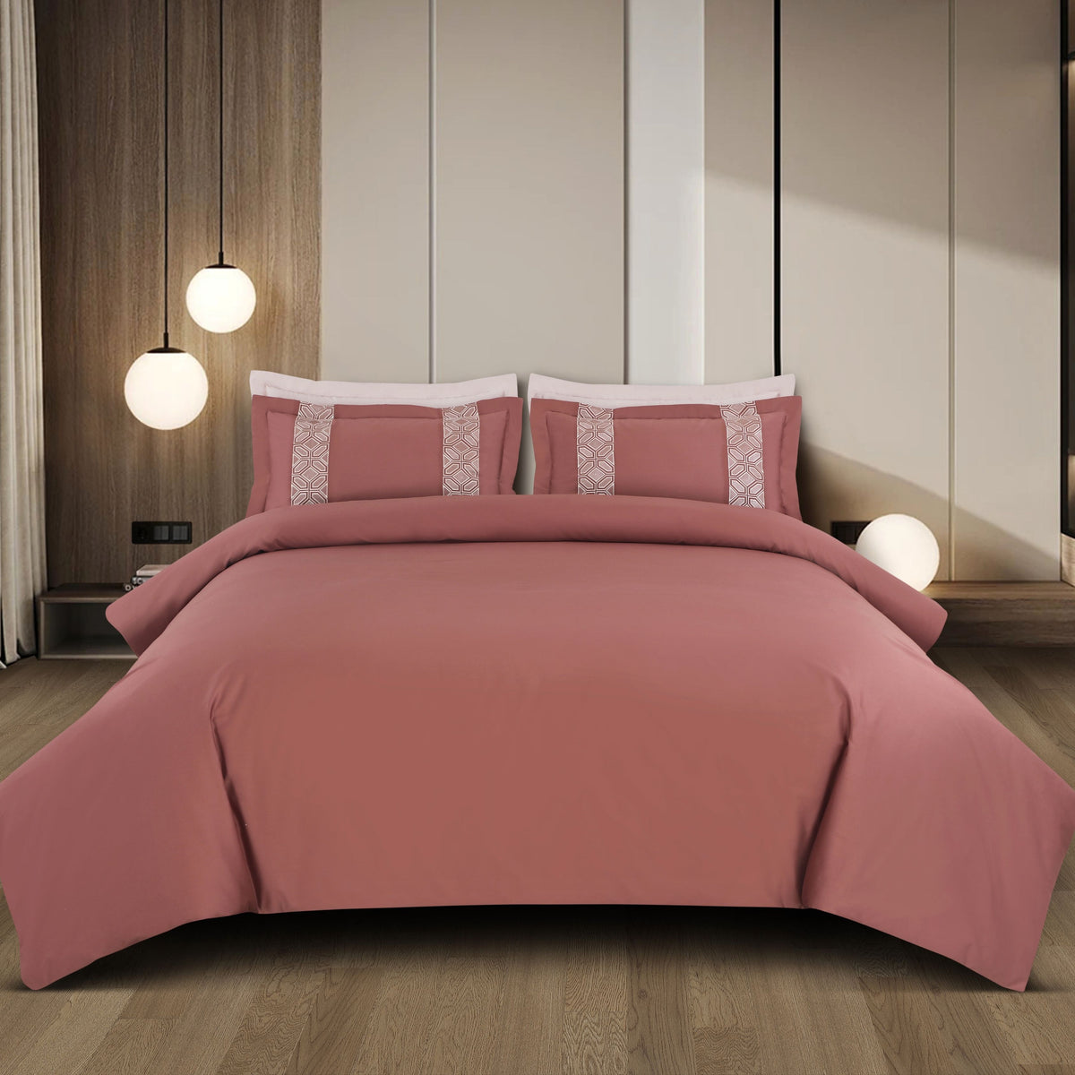 Malako Luxe Stitch & Dream: 550 TC Cedar/Rust Premium Embroidered Bedding