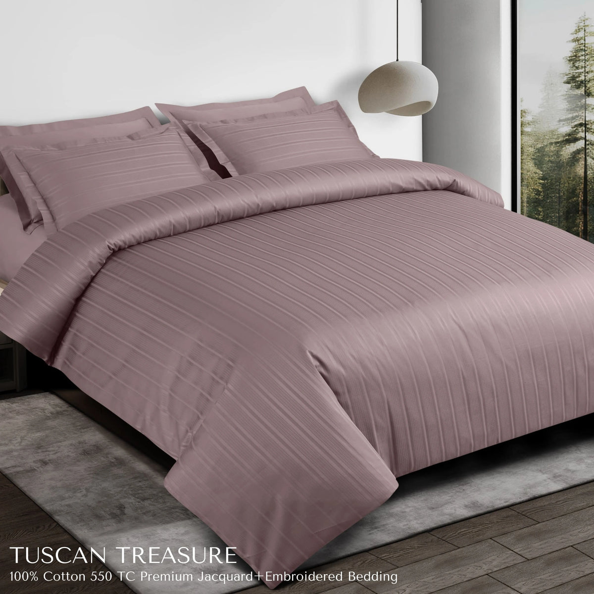 Malako Tuscan Treasure Striped Jacquard Wine 550 TC 100% Cotton King Size Bedding