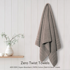 Malako Taupe Brown 100% Cotton Zero Twist Towel (600GSM)
