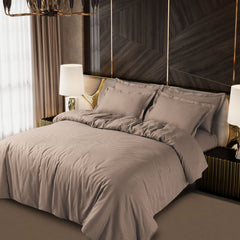 Lyon Jacquard Taupe Brown Checks 100% Cotton King Size Duvet Cover
