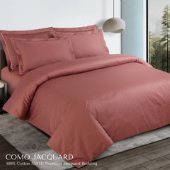 Malako Como Jacquard Cedar/Rust Checks 550 TC 100% Cotton King Size Duvet Cover Set