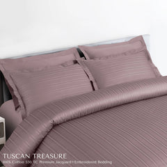 Malako Tuscan Treasure Striped Jacquard Wine 550 TC 100% Cotton King Size Bedding
