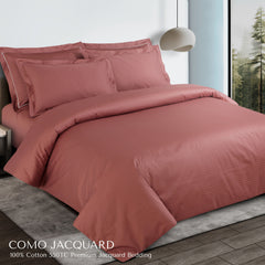 Malako Como Jacquard Cedar/Rust Checks 550 TC 100% Cotton King Size Bedding
