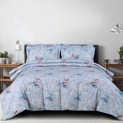 Malako Basel Blue Floral 100% Cotton King Size Bedding