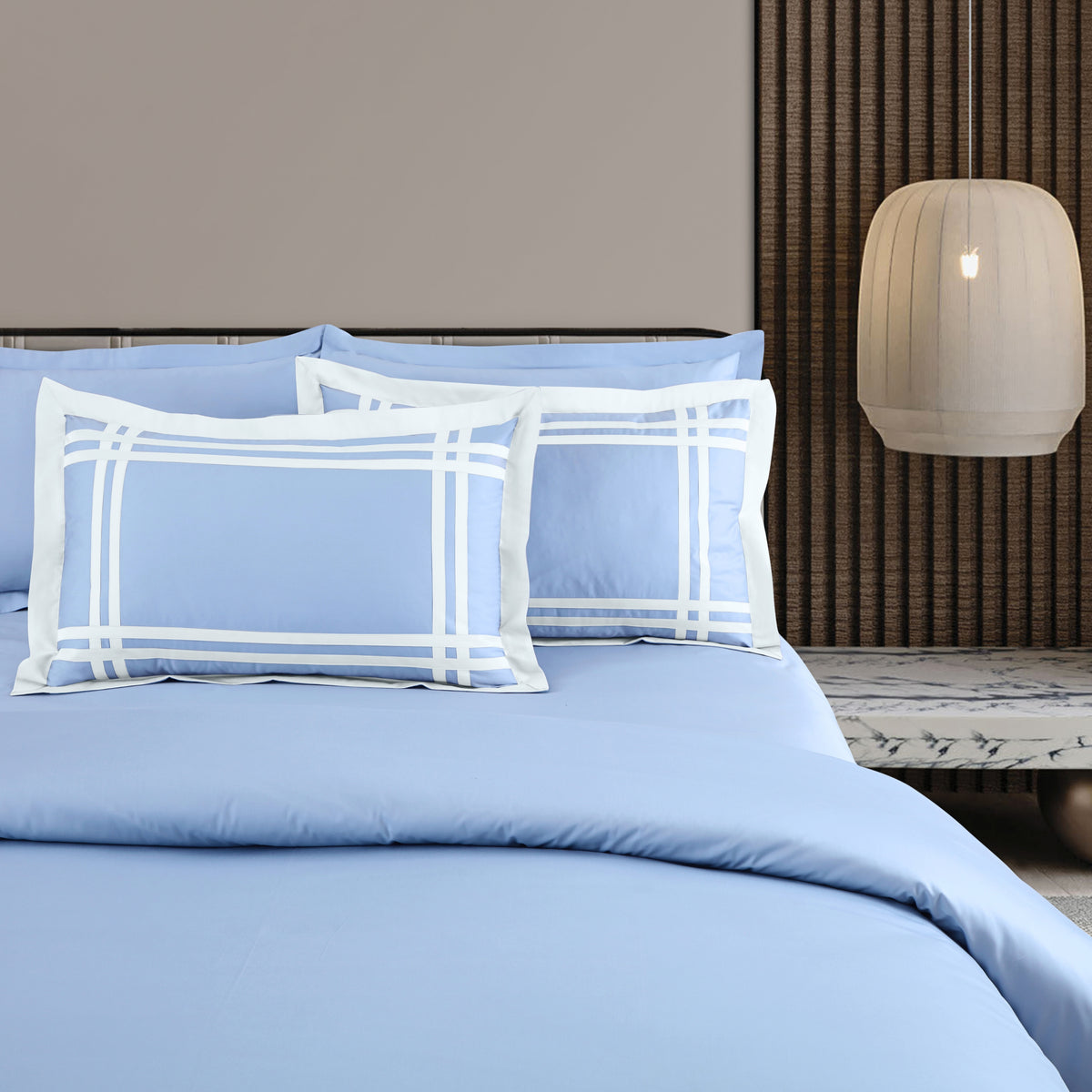 Malako Luxe: Bodo Collection 550TC Pigeon Blue 100% Cotton Super King Size Bedding