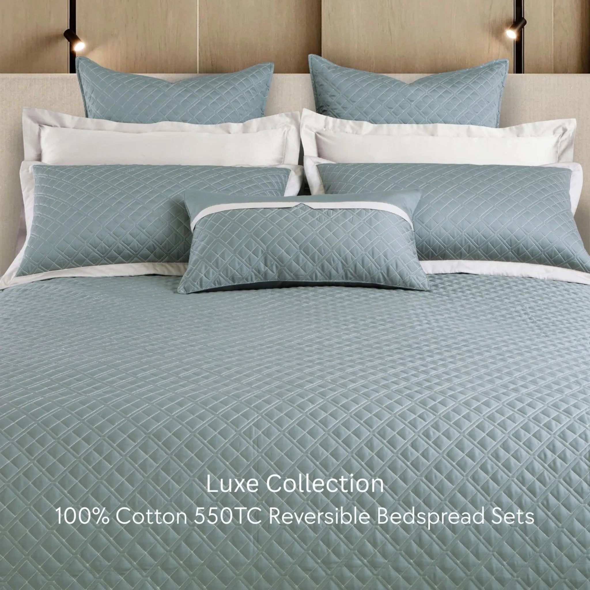 Malako Luxe 550 TC 100% Cotton Olive Green & Beige Solid King Size Reversible Bedspread Set