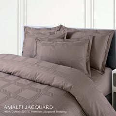 Malako Amalfi Jacquard Taupe Brown Checks 550 TC 100% Cotton King Size Bedding Set