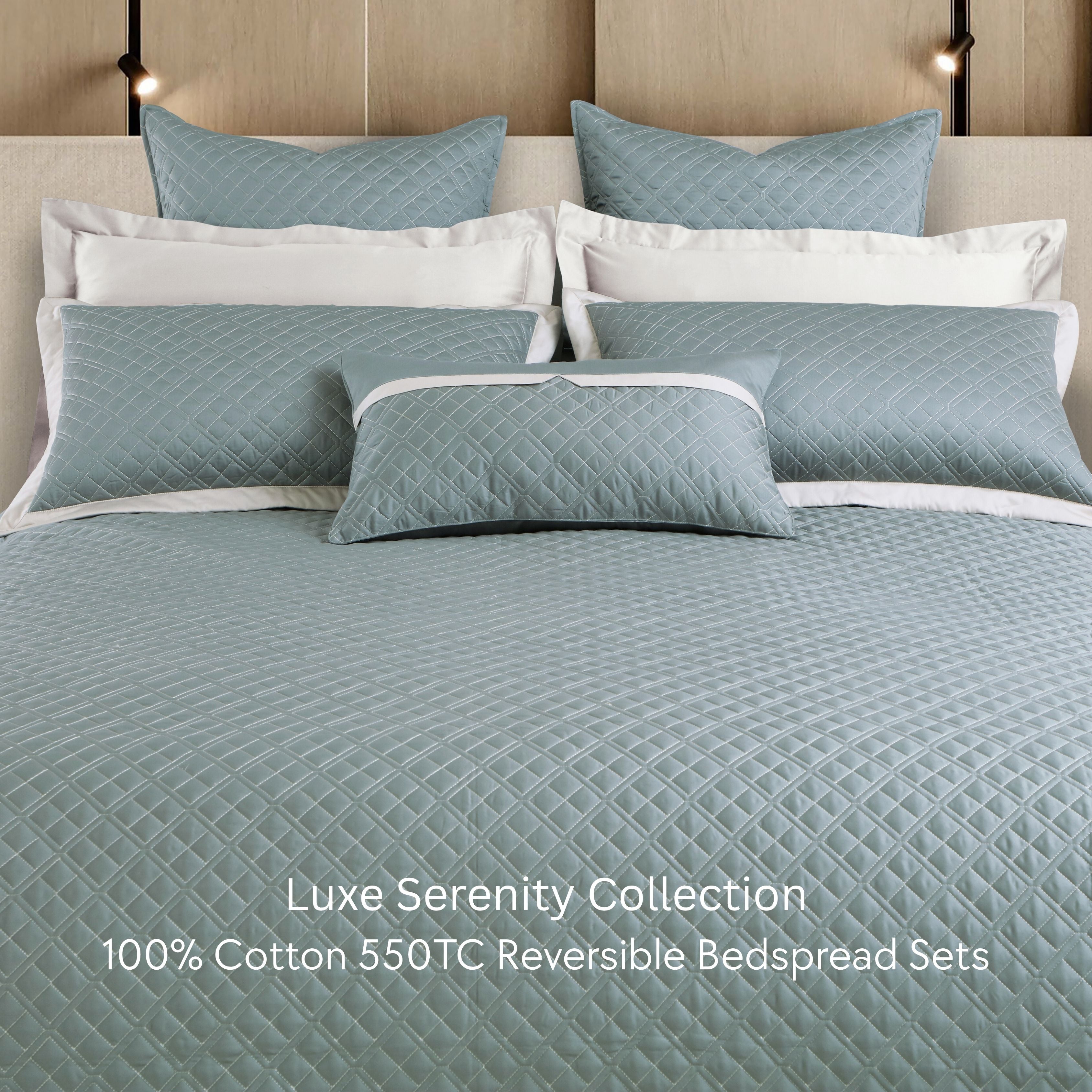 Malako Luxe: Serenity 550 TC 100% Cotton Olive Green & Beige Solid King Size Reversible Bedspread Set