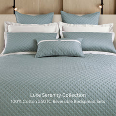 Malako Luxe: Serenity 550 TC 100% Cotton Olive Green & Beige Solid King Size Reversible Bedspread Set