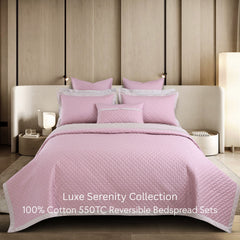 Malako Luxe: Serenity 550 TC 100% Cotton Pink & Beige Solid King Size Reversible Bedspread Set