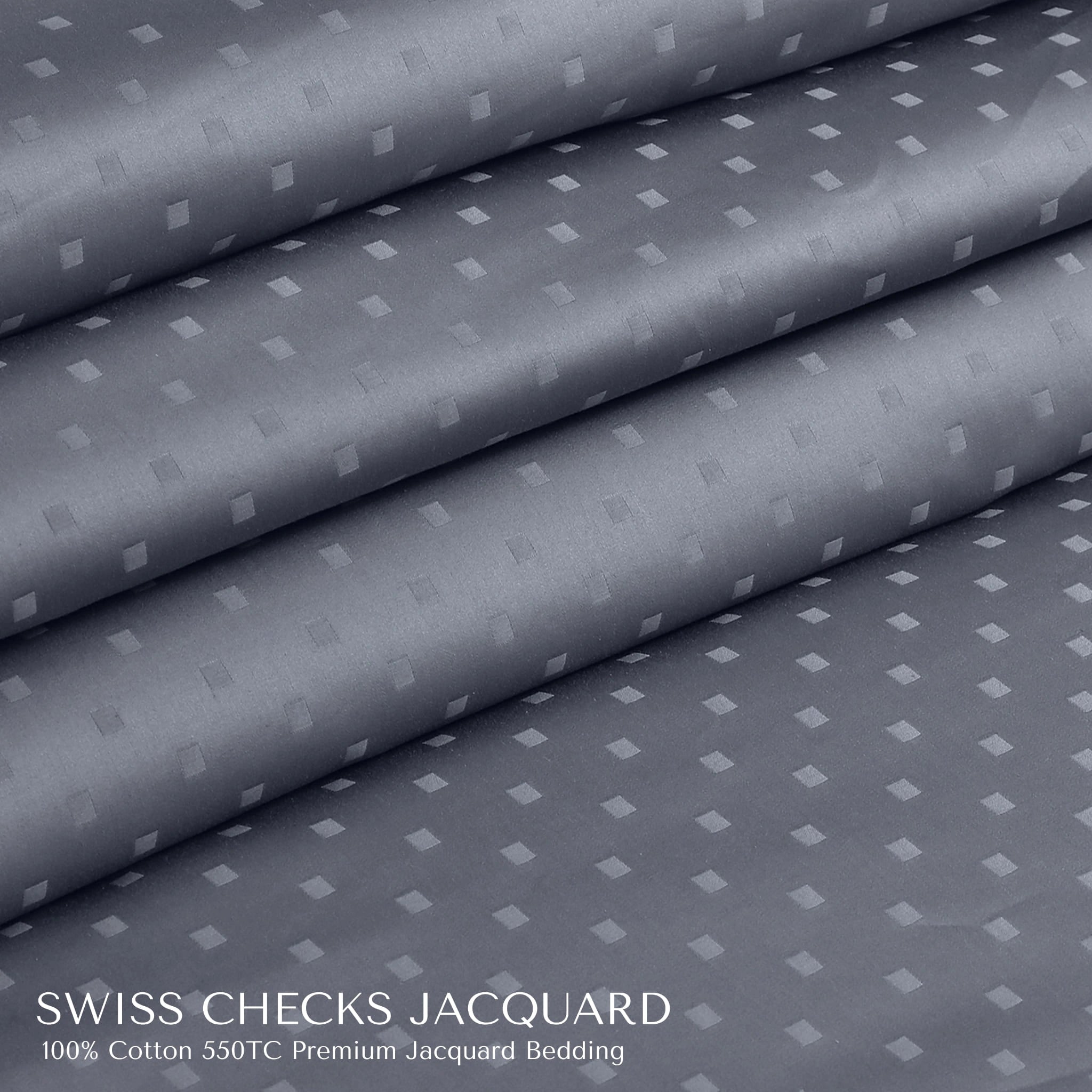 Malako Swiss Checks Jacquard Grey 550 TC 100% Cotton King Size 6 Piece Bedding Set