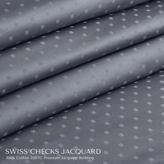Malako Swiss Checks Jacquard Grey 550 TC 100% Cotton King Size 6 Piece Bedding Set