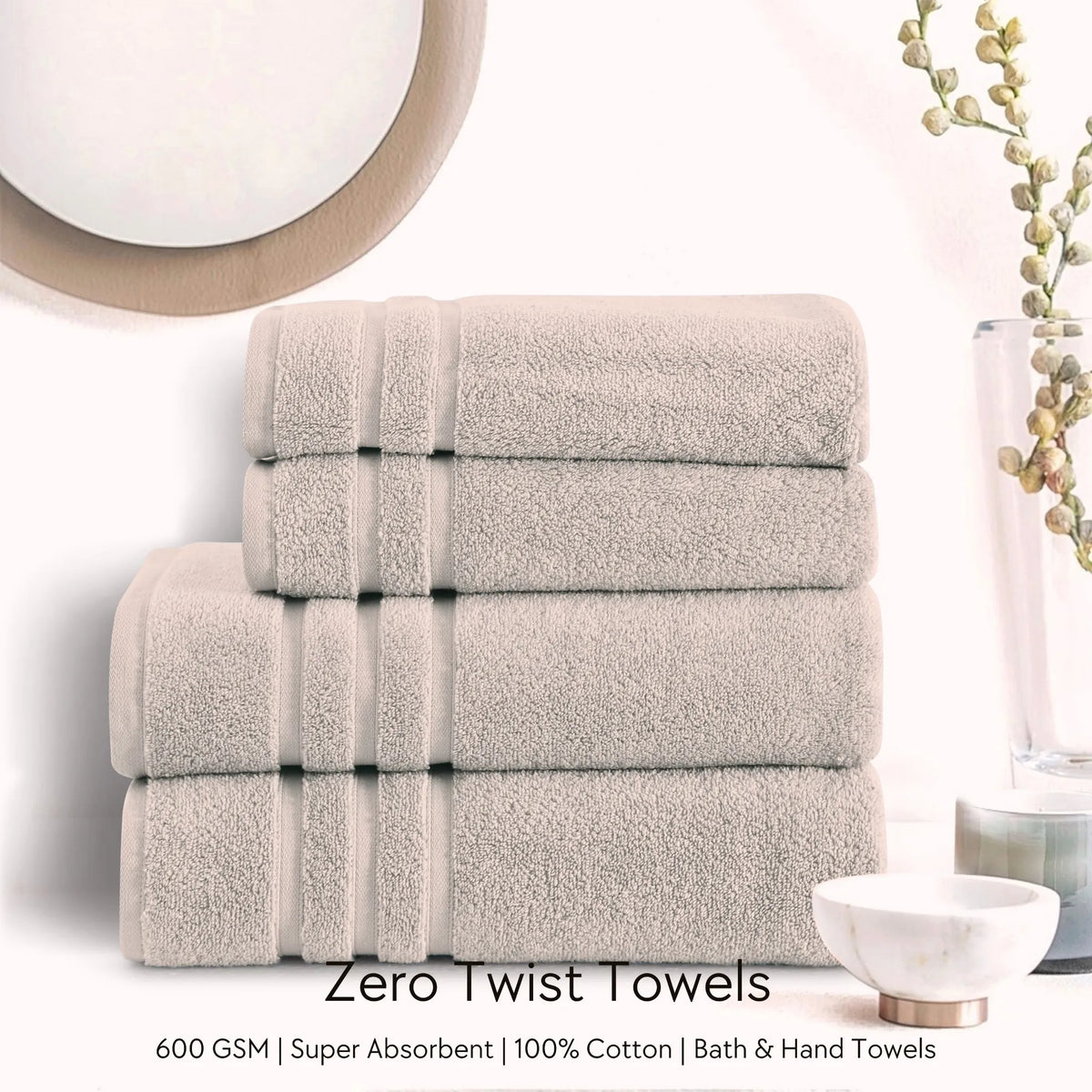 Malako Beige 100% Cotton Zero Twist  Towel (600GSM)