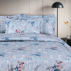 Malako Basel Blue Floral 100% Cotton King Size Bedding