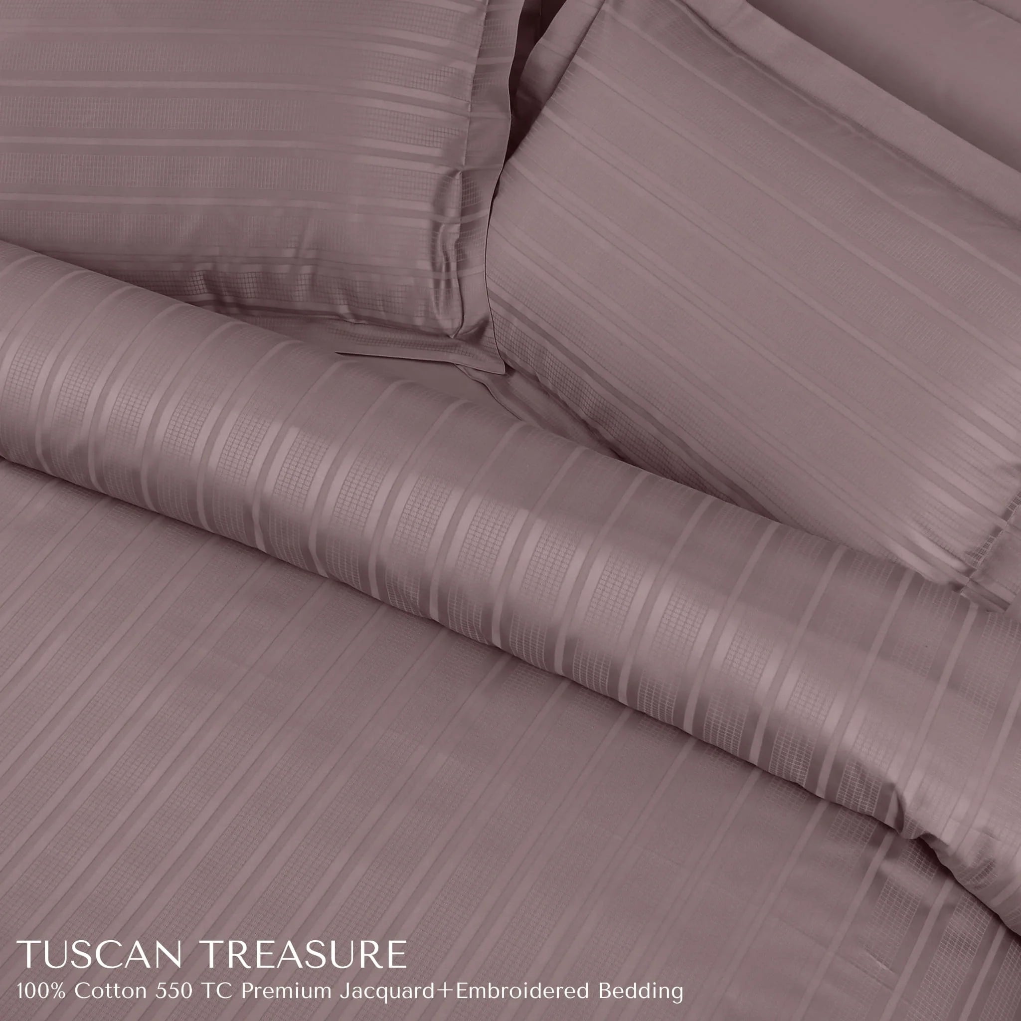 Malako Tuscan Treasure Striped Jacquard Wine 550 TC 100% Cotton King Size Duvet Cover Set