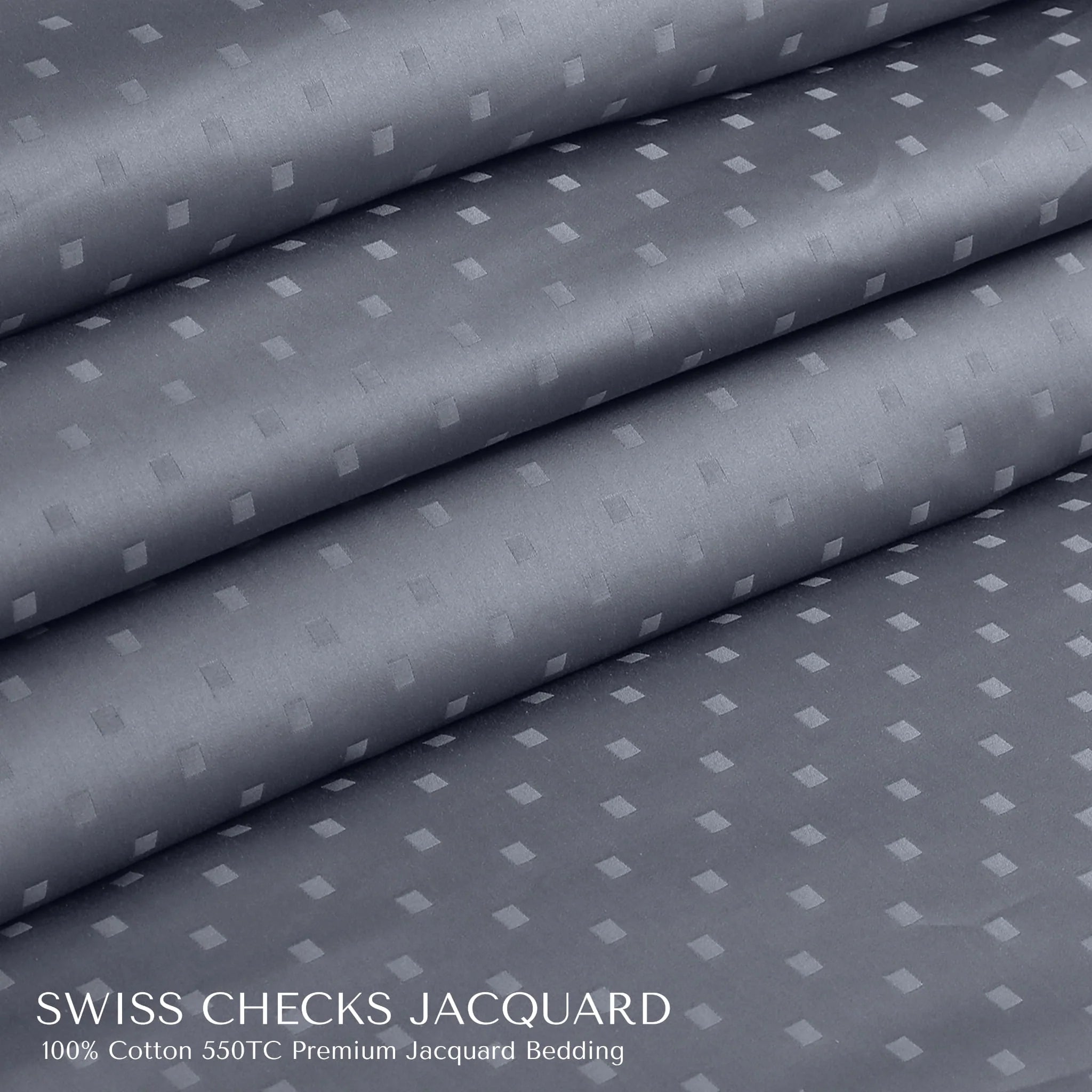 Malako Swiss Checks Jacquard Grey 550 TC 100% Cotton King Size Duvet Cover Set