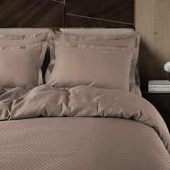 Lyon Jacquard Taupe Brown Checks 100% Cotton King Size Duvet Cover