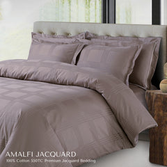 Malako Amalfi Jacquard Taupe Brown Checks 550 TC 100% Cotton King Size Bedding