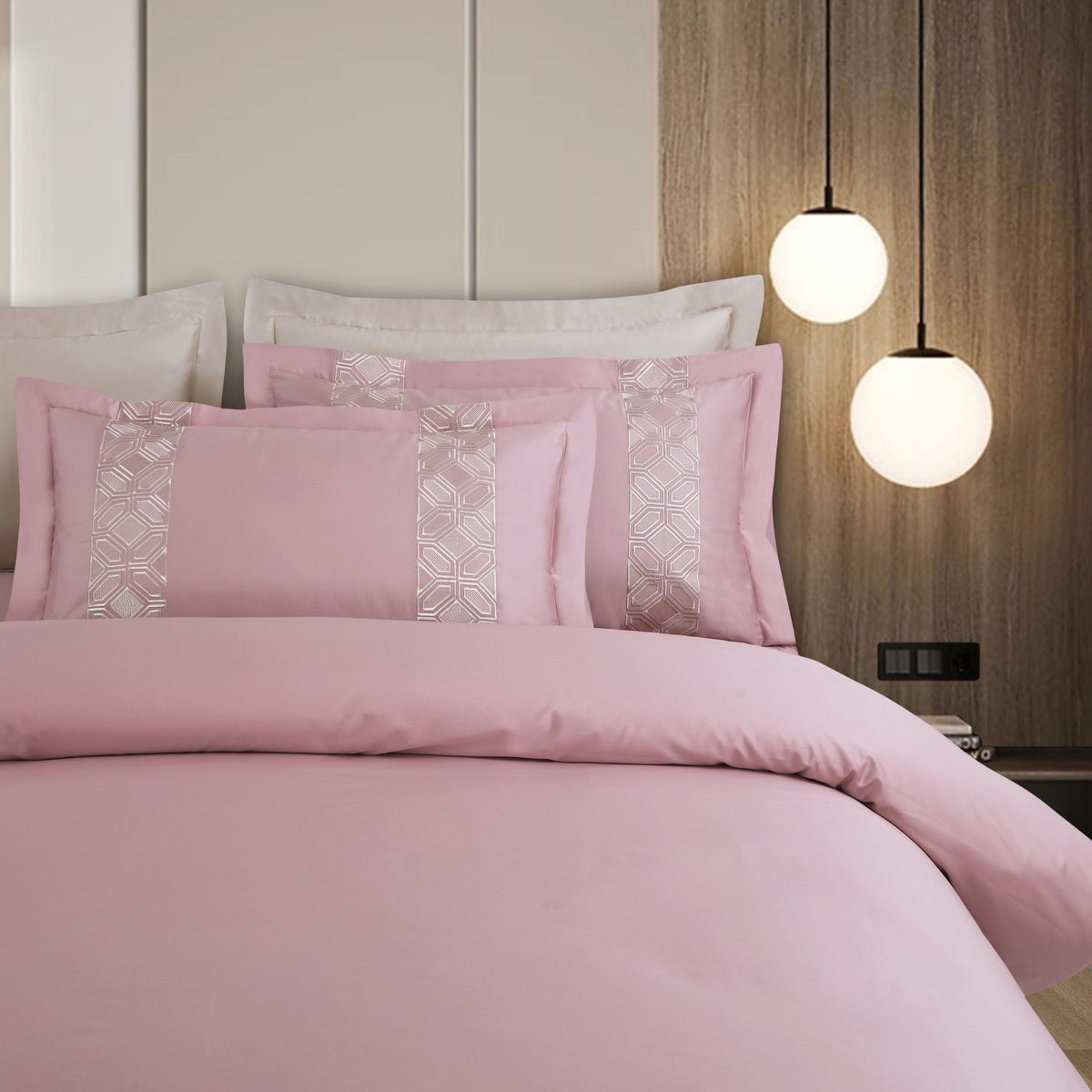 Malako Luxe Stitch & Dream: 550 TC Blush Pink Premium Embroidered Bedding