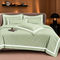 Malako Luxe Striped 550TC Sage Green 100% Cotton Super King Size Duvet Cover Set with Bedsheet and 4 Pillow Covers