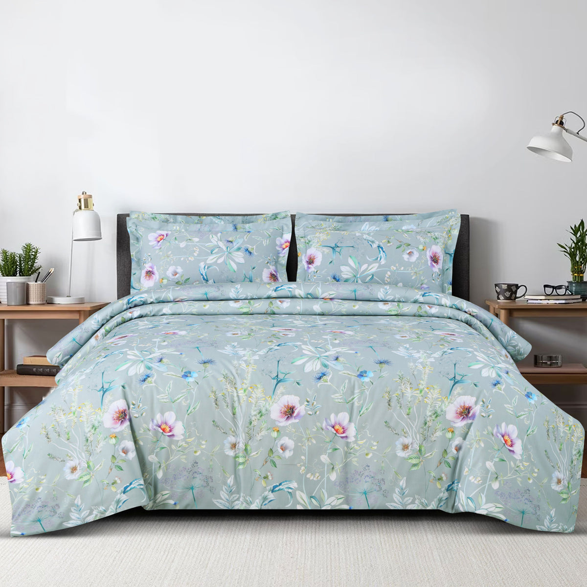 Malako Sion 100% Cotton Green Botanic King Size Bedding Set