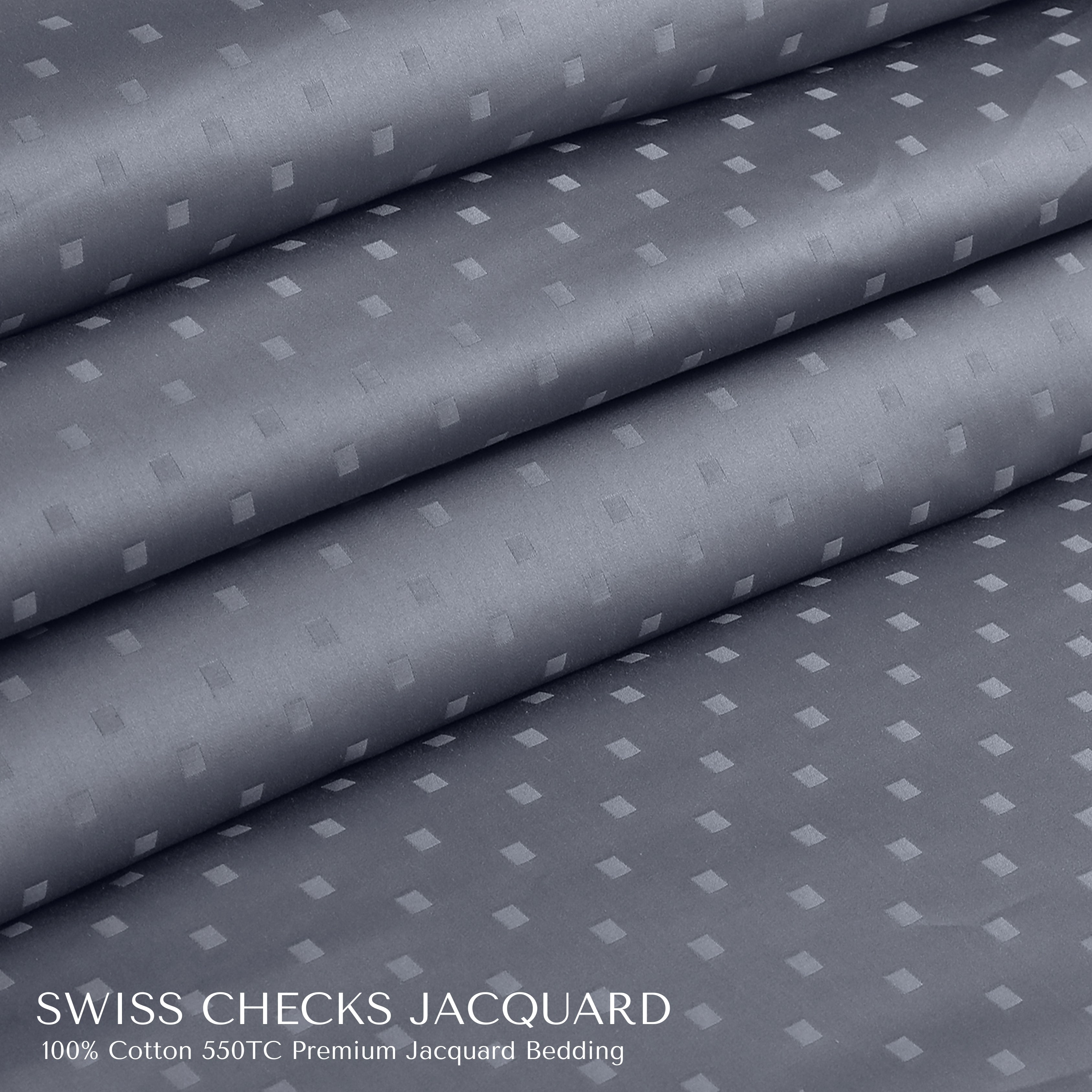 Malako Swiss Checks Jacquard Grey 550 TC 100% Cotton King Size 6 Piece Bedding Set