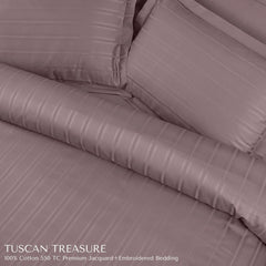 Malako Tuscan Treasure Striped Jacquard Wine 550 TC 100% Cotton King Size Bedding