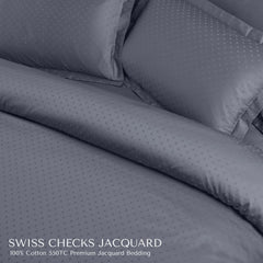 Malako Swiss Checks Jacquard Grey 550 TC 100% Cotton King Size 6 Piece Bedding Set