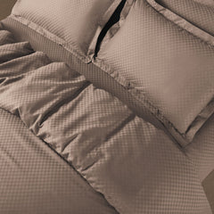 Lyon Jacquard Taupe Brown Checks 100% Cotton King Size Duvet Cover