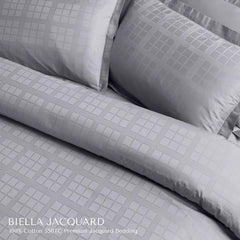 Malako Biella Jacquard Silver Grey Checks 550 TC 100% Cotton King Size Duvet Cover Set